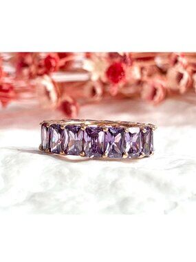 Amethyst Gemstone Gold Overlay Sterling Silver 925 Vintage Ring - sz 7